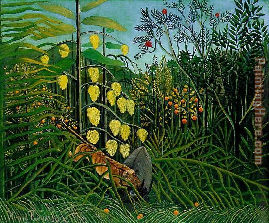 The Jungle - Tiger Attacking a Buffalo painting - Henri Rousseau The Jungle - Tiger Attacking a Buffalo art painting
